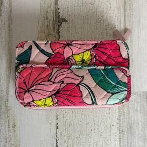 Vera Bradley vintage floral cotton wristlet wallet zip pink green purse bag